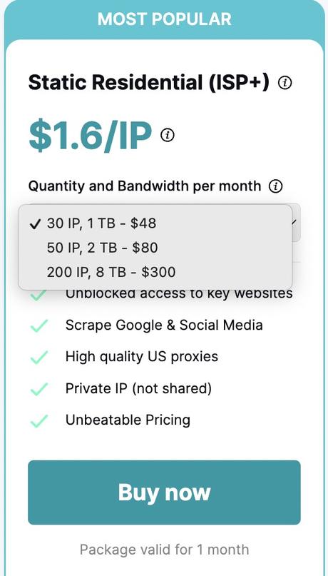 Oculus Proxies most popular plan
