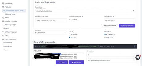 DataImpulse Review choose geo-location (country), IP rotation setting