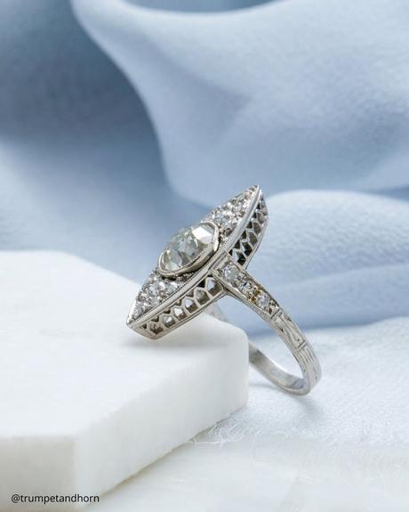 marquise engagement rings vintage art deco ring in white gold trumpetandhorn