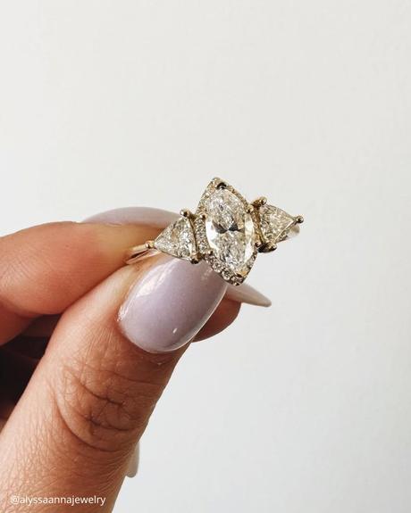 marquise engagement rings yellow gold three stone ring alyssaannajewelry