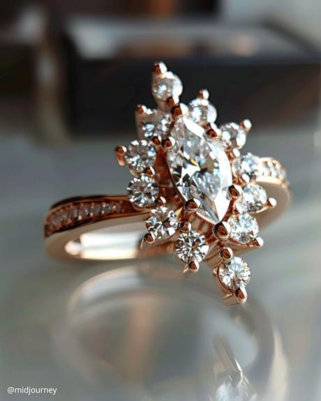 marquise engagement rings close up photo of vitage marquise ring in rose gold midjourney