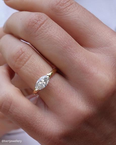 marquise engagement rings simple yellow gold horizontal marquise ring bertjewellery