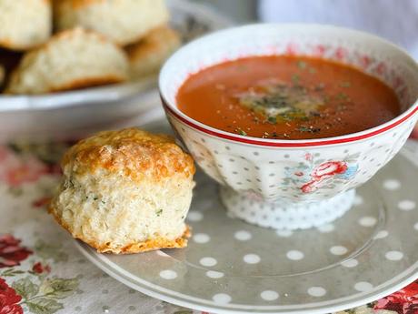 Tomato Soup with Cheddar Cheese and Chive Scones Tomato Soup with Cheddar Cheese and Chive Scones