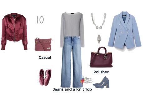 dress up or down a jeans and knit top