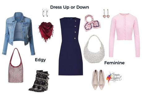 dress up or down a navy dress - edgy or feminine