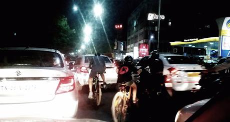 Cyclist  in  Chennai traffic roads