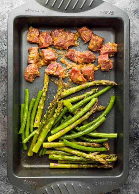 uncooked sheet pan steak and vegetables