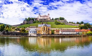 Authentic beautiful towns of Germany - Wurzburg, view with vineyrds and castle, Europe