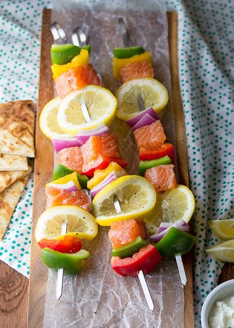 uncooked salmon skewers