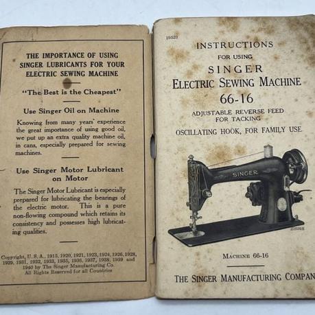 The sewing machines produced in the Singer factory in Monza (Italy) An instruction manual from the 1940s for Singer Model 66-16