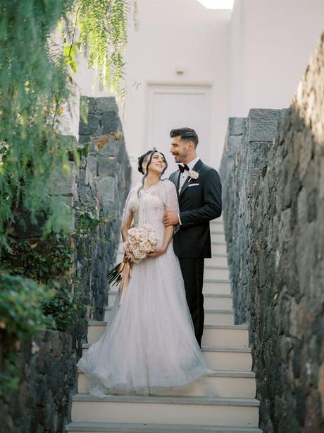 Blushing Blooms Breathtaking Views Fairytale Styled Shoot Santorini