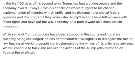 EPI Lists 100 Ways Trump Has Hurt Workers In His First 100 Days