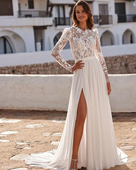 engagement photo dresses a line with slit floral top enzoani