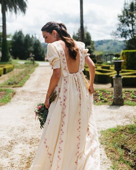 engagement photo dresses open back a line floral lorenasanjose