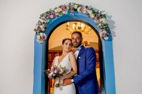 Romantc Summer Wedding Santoriny Lilac Ivory Roses