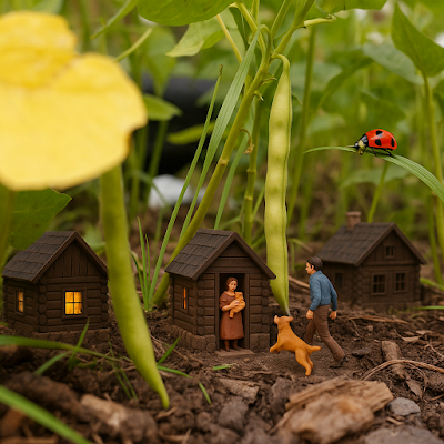 Little house among the bean plants [ChatGPT]