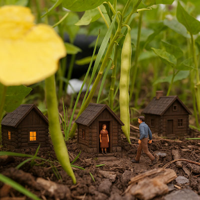 Little house among the bean plants [ChatGPT]