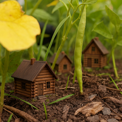 Little house among the bean plants [ChatGPT]