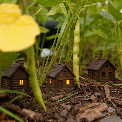 Little house among the bean plants [ChatGPT]