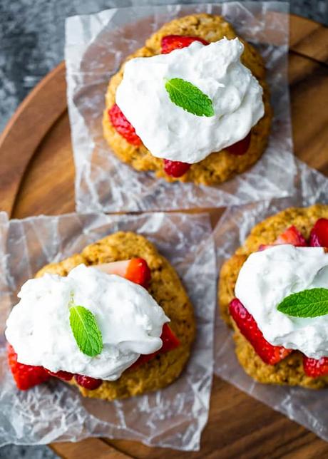 Lightened Up Strawberry Shortcake an overhead shot of strawberry shortcakes