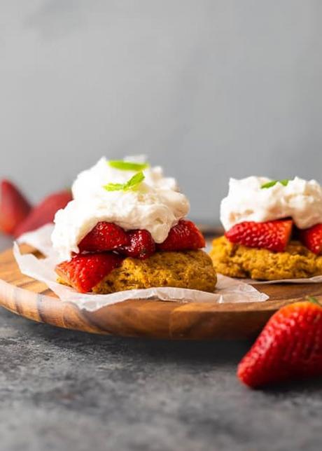 Lightened Up Strawberry Shortcake assembled strawberry shortcakes with mint