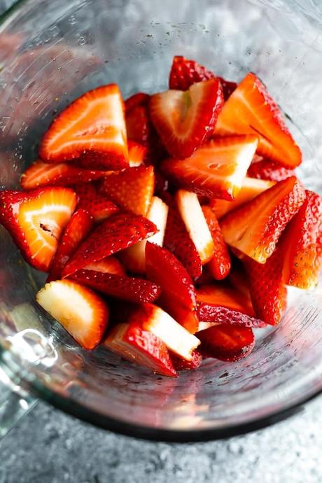 Lightened Up Strawberry Shortcake an overhead shot of strawberries