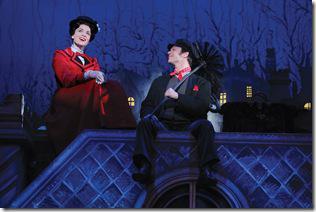 Rachel Wallace as ‘Mary Poppins’ and Nicolas Dromard as ‘Bert” perform “Chim Chim Cher-ee.”  National Tour Company of MARY POPPINS.  ©Disney/CML.  Photo by Joan Marcus.