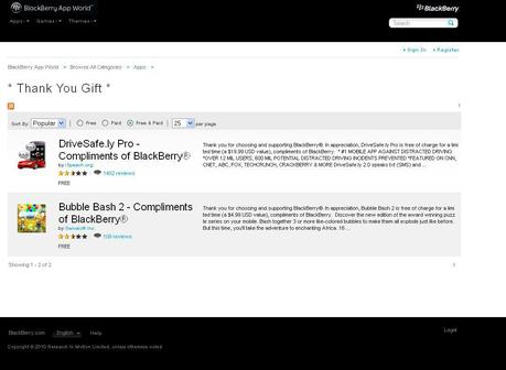 RIM Blackberry App World Thank You Gift