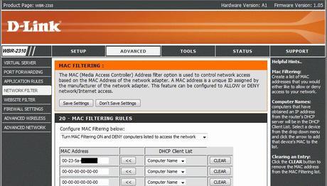 D Link Wireless Router MAC Address Filter