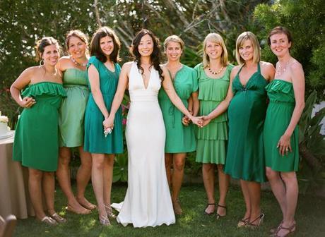 Wedding Wednesday: Green Bridesmaids Gowns