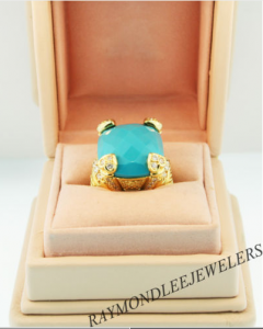 Judith Ripka Couture 18K Yellow Gold and Diamond Turquoise Fontaine Ring