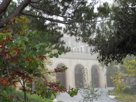 Foggy archways of Getty Villa Malibu