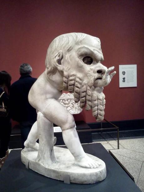 Getty Villa statue of satyr with theater mask