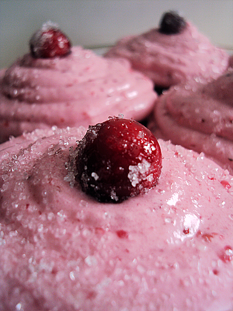 November cupcake: chocolate cake with cranberry cream cheese frosting