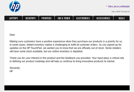 HP TouchPad is ‘Officially’ Sold Out