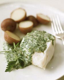 Poached Cod with Parsley Sauce from Whole Living