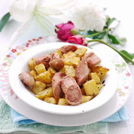 Buttermilk Fried Chicken and Chicken Sausage and Potatoes Roast