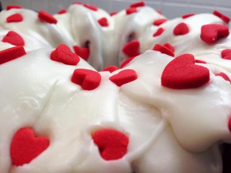 valentines day love cake heart fondant sprinkles on cream cheese icing