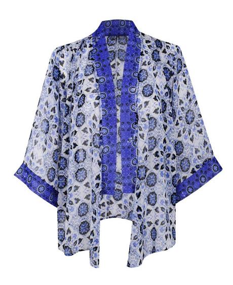 Blue ivory print kimono