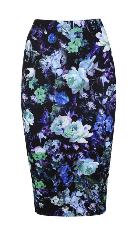 Green blue printed pencil skirt