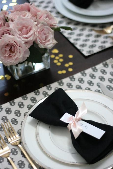 DINNER PARTY TABLE Black, White, Pink & Gold