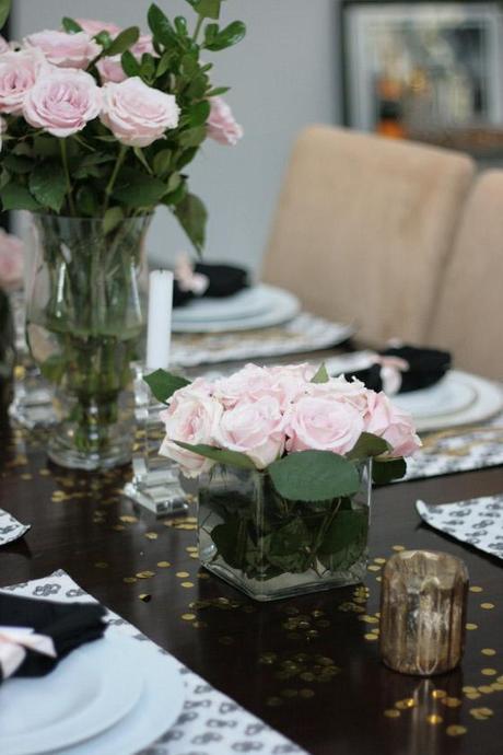 DINNER PARTY TABLE Black, White, Pink & Gold