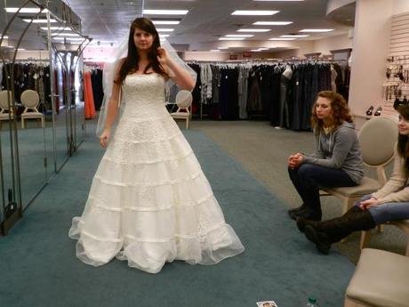 Trying out wedding dress