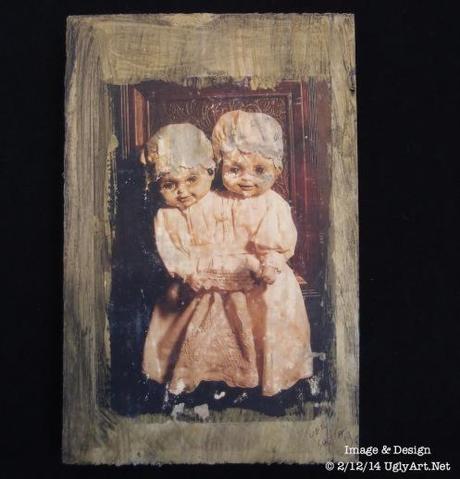 Conjoined Twins Collage on Wood by Ugly Shyla ready to hang art