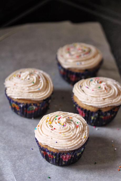 Health Conscious Vanilla Cupcakes with Vanilla Frosting {Low Fat & Vegan}