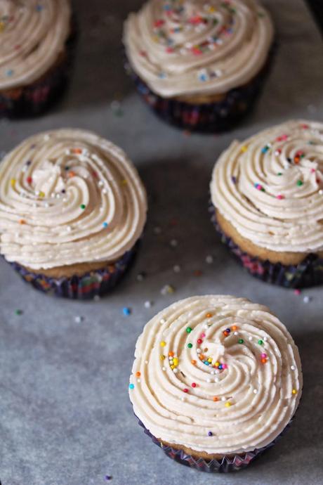 Health Conscious Vanilla Cupcakes with Vanilla Frosting {Low Fat & Vegan}