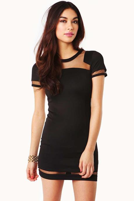 FASHION UNION Flossie Short Sleeved Dress With Mesh Panels in Black