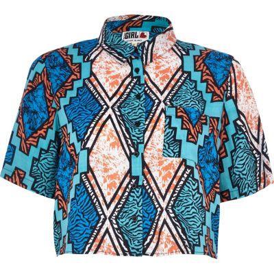 River Island BLUE CHELSEA GIRL AZTEC PRINT SHIRT