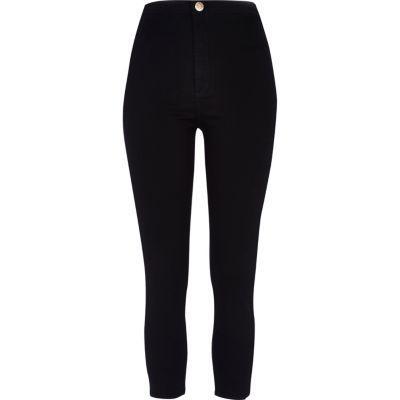 River Island BLACK HIGH WAISTED CAPRI TUBE PANTS