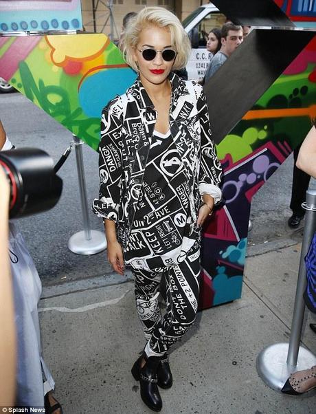 RITA ORA DKNY ss14 Logo Black and White Suit